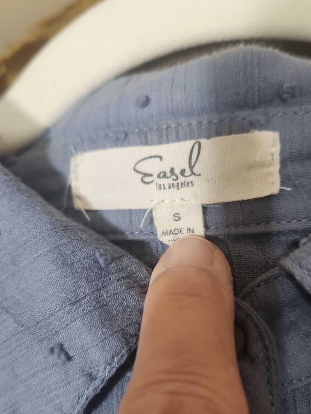 easel Blue Textured Button-Up Blouse Labeled Small Is Oversized See Measuring - Picture 2 of 13
